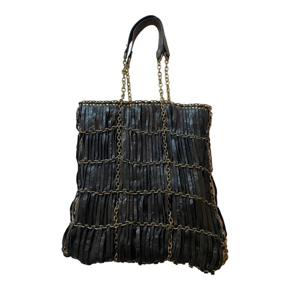 Black leather and gold burnished Stylish chain Boho Bag. Like new! - Picture 1 of 13